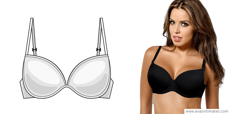 Classic push-up bra, bow, eyelet lace, ruffle trim, A to D-cup