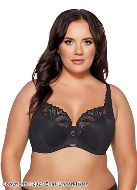 Stylish bra, smooth microfiber, wide shoulder straps, partially sheer cups,  B to K-cup