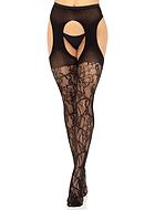 Suspender pantyhose, stretch lace, flowers