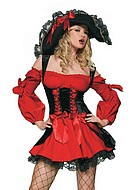 Weibliche Piratenkapitänin, Kostüm-Kleid, Schnürung, großes Schleife, Cold Shoulder