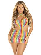 Sexy mini dress, crossing straps, rainbow color