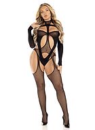 Sexy bodystocking, open back, long sleeves, fishnet