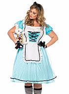 Alice i Eventyrland, kostyme-kjole, snøring, forkle, puff-ermer, XL til 4XL